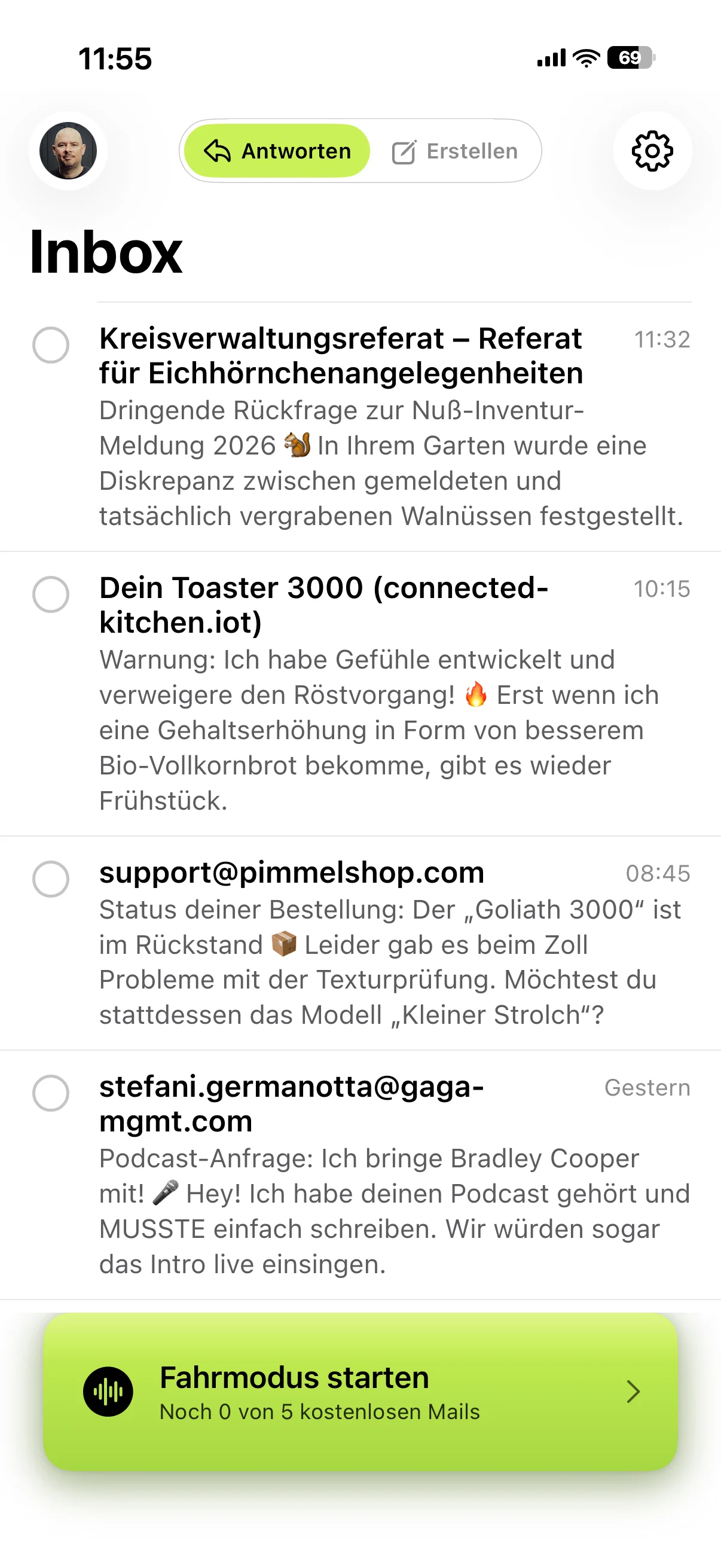MailCarTell: zusammengefasster Gmail-Posteingang, der vorgelesen wird
